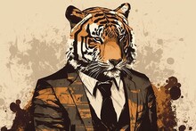 Business Tiger In Picasso Style Suit - AI Created Stock Image