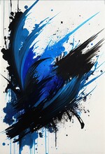 Blue Black Abstract Fluid Background Splatter Art Texture Modern Fluid Art Pattern Decor Wall Art, Generative Ai