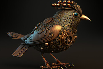 Poster - Steampunk bird. Bronze and steel parts. Retro. Generative AI