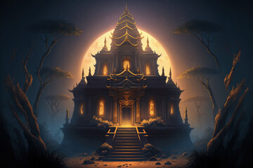 Poster - unusual, imposing temple with ethereal lighting. generative ai