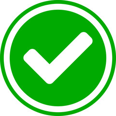 Green Checkmark Yes Sign Approve or Confirm or Success Round Circle Icon. Vector Image.