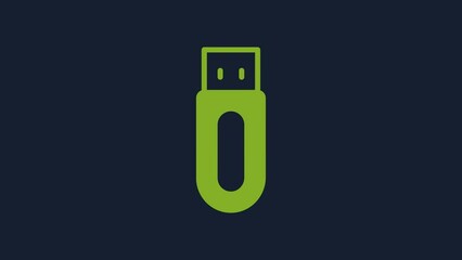 Poster - Yellow USB flash drive icon isolated on blue background. 4K Video motion graphic animation