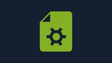 Poster - Yellow Document settings with gears icon isolated on blue background. Software update, transfer protocol, teamwork tool management. 4K Video motion graphic animation