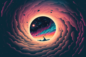 Wall Mural - Science fiction wall paper a black hole. the beauty of space. Colorful backdrop images of the universe, clouds, and waves of water. Generative AI