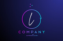 L Handwritten Alphabet Letter Logo With Dots And Pink Blue Circle. Corporate Creative Template Design For Business And Company
