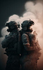 Two soldiers facing the opposite way