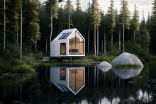 White Tiny House On Lake Modern Design