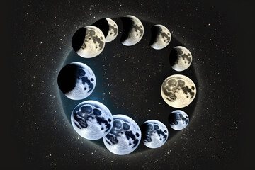 Wall Mural - lunar cycle of the moon in the night sky, time lapse idea. generative ai