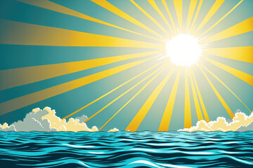 Sticker - Bright sunlight beams refracting through the Atlantic Ocean's surface. Generative AI