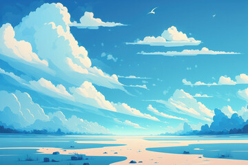 Wall Mural - cloudless sky in blue. cleanliness of a new day. background of vivid blue. feeling of tranquility similar to flying. Blue sky and light clouds are seen in the landscape. Generative AI