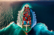 Container vessel by Mediterranean Shipping, drone view. Container Ship with containers in port. Cargo ships with Shipping containers in harbour. Shipping container transportation by sea. AI Generative