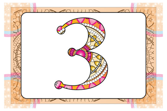 Zentangle stylized alphabet.Number 1 in doodle style. Hand drawn sketch font, vector illustration for coloring page, tattoos, makhendas or decoration.