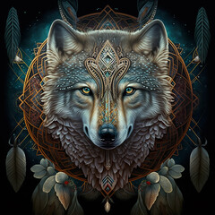 Wall Mural - Spiritual shamanic wolf