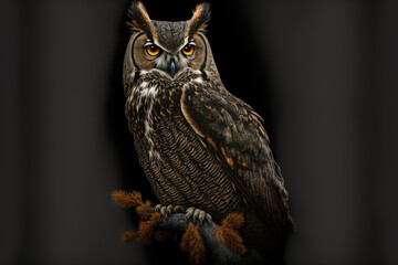 Poster - lonesome intense The Great Horned Owl looks. Generative AI