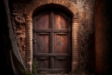 Canvas Print - old wooden door of a historic structure. generative ai