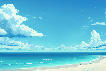 Wall Mural - The clear sky and the vast blue sea are both very lovely. Generative AI