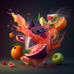 Wall Mural - fruits and juice whirl