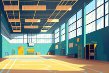 Interior Of A Sports Hall Without Anyone Before Playing. Generative AI