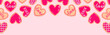 © Sophie Alp - Valentine's Day banner - heart shaped cookie assortment with red icing decoration designs. Sweet dessert love baked goods illustration. valentine's graphic resource for newsletter, blog, social