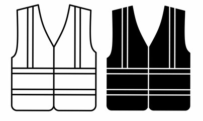 outline silhouette life vest icon set isolated on white background