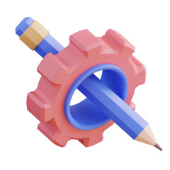 Wall Mural -  3D illustration of pencil and gear