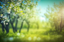 Beautiful Blurred Spring Background Nature With Bloomin, Generative AI, Spring, Season, Warmer Weather, Flowers, Blooming, Growth