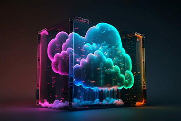 Wall Mural - Cloud Computing Creative Illustration. Cloud Package, Cloud Services, AI Cloud, 3D, 4k quality, High Resolution.