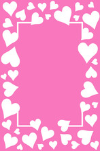 Pink Frame With White Hearts And Room For Text. Valentine's Day Concept.
