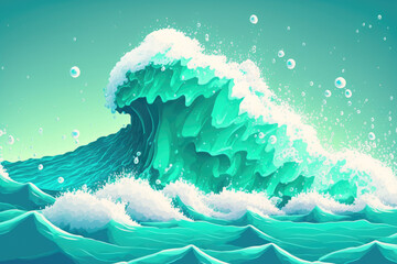 Poster - Sea foam in the ocean is being removed. bright aquamarine water. Generative AI