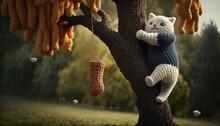 Knitted Cat Stuck In Tree