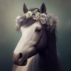 Wall Mural - Horse with a crown of flowers generative ai