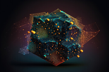 Poster - future abstract depiction of data technology. low polygonal object on a dark background with connect