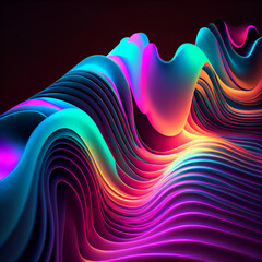 Wall Mural - Neon rhythmic waves of pastel colors generative ai