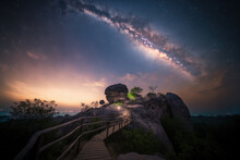 Lan Hin Pum Viewpoint At Phu Hin Rong Kla Is Named After The Milky Way Galaxy And Features A Stone Ground. Generative AI