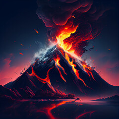 Canvas Print - Volcano erupting generative ai