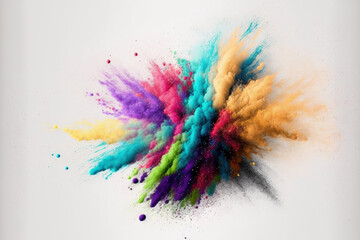 Wall Mural - Multicolored glitter texture, abstract powder splatter on white background, and freeze motion of color powder exploding throwing action. Generative AI