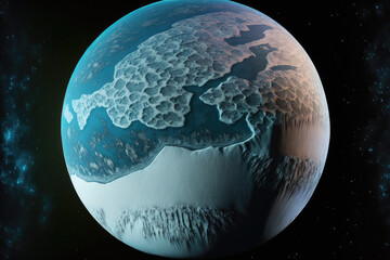 Sticker - Large, icy planet made of stone in the far reaches of space. atmosphere containing planet. Generative AI