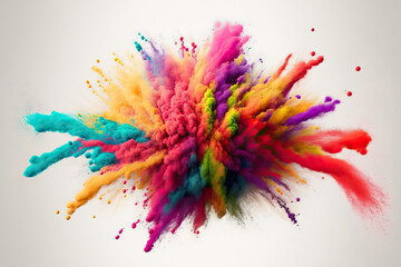 Poster - Colorful powder explosion with a white background, isolated. Color explosion with an abstract power notion. Generative AI