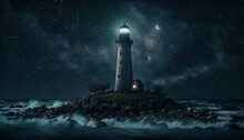 Lighthouse On Starry Night