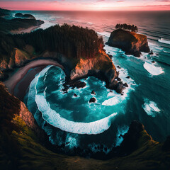 Wall Mural - Oregon Coast landscape from above. Abstract image. 