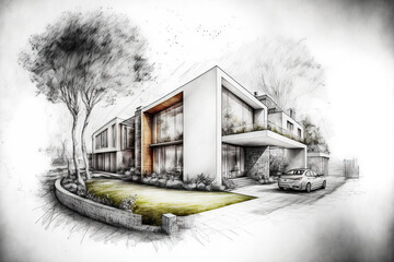 Canvas Print - architectural sketch of a house. Generative AI