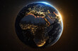 Earth's sunrise as seen from orbit in this animation. extreme detail. Africa region. Blue planet in a galaxy of black stars. realistic globe of the world.