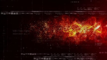 Leinwandbilder - Futuristic abstract de-focus data matrix, meta, metaverse, telemetry and encrypt numbers display with particles simulation in cyber space environment for head up display background