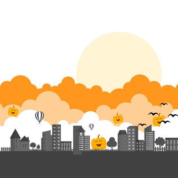 Happy Halloween day with cityscape background.	