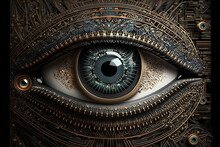 Machine Intelligence,  An Eye Made Of Intricate Circuitry And A Gaze That Reveals Its Inner Workings.