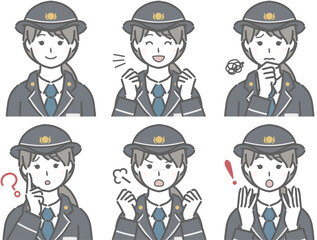 Sticker - 若い制服女性の表情セット