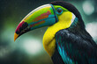A bright keel billed toucan bird is shown up close. Generative AI