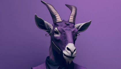 Canvas Print - fashionable goat, with vr glasses and fancy clothes, digital illustration, 3d render