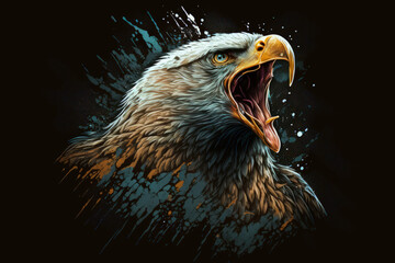 Wall Mural - Bald eagle of North America in a rage against a dark background. Generative AI