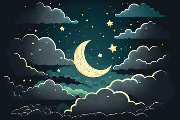 Wall Mural - space of night sky with cloud and stars. generative ai